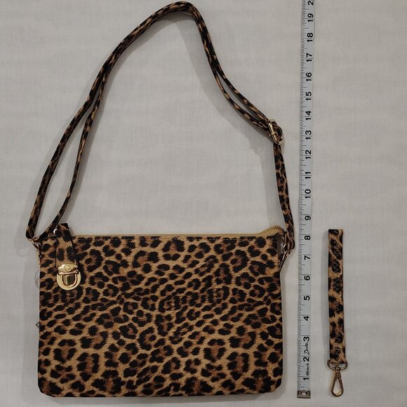 Jen & Co Riley Leopard Print Handbag Crossbody Strap Wristlet Vegan Leather NWT - Picture 11 of 16